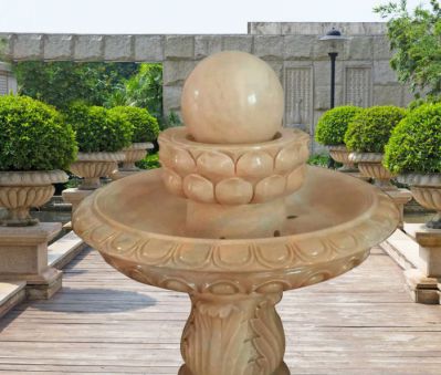 公园晚霞红双层风水球喷泉石雕