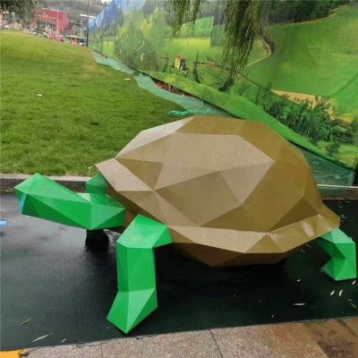 抽象玻璃钢切面几何乌龟博鱼网页版步行街景观小品