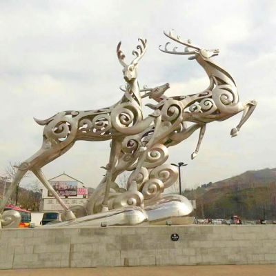 商场园林广场大型不锈钢抽象镂空梅花鹿博鱼网页版