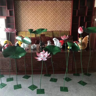 别墅酒店水景摆件不锈钢彩绘爱莲景观雕