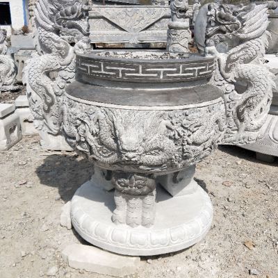 双龙浮雕青石仿古园林景观摆放香炉博鱼网页版