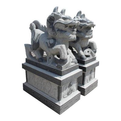 大理石做旧雕刻麒麟雕像庭院门口摆放镇宅一对