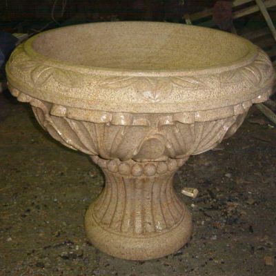 小区摆放黄锈岩雕刻欧式花盆水钵博鱼网页版