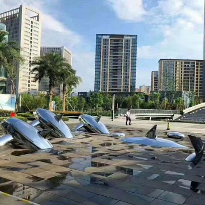 城市广场装饰大型不锈钢镜面创意海豚博鱼网页版