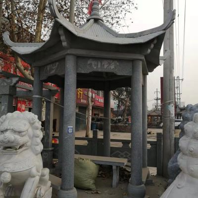 芝麻黑寺庙户外摆放六角古建休闲凉亭