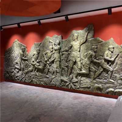 展馆室内装饰浮雕玻璃钢仿铜红色主题八路军人物壁画