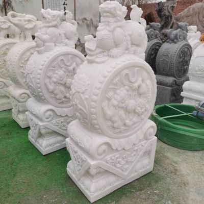 汉白玉石雕庭院门口抱鼓石摆件