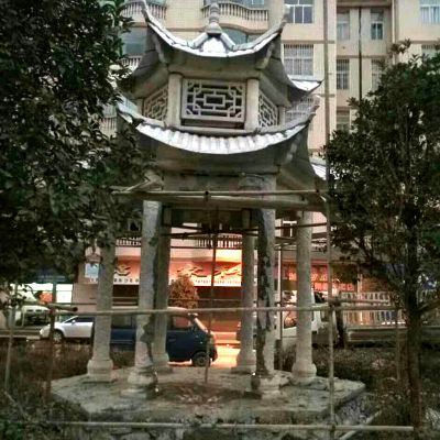 小区花园大理石仿古双顶凉亭装饰摆件