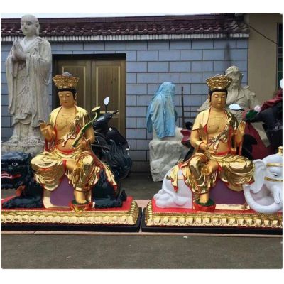园林景区大型玻璃钢彩绘贴金文姝普贤