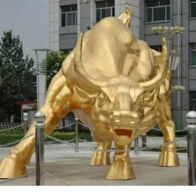 玻璃钢漆金大型华尔街牛博鱼网页版企业广场摆件