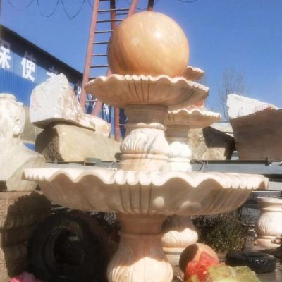 小区花园摆放天然晚霞红二层流水风水球博鱼网页版