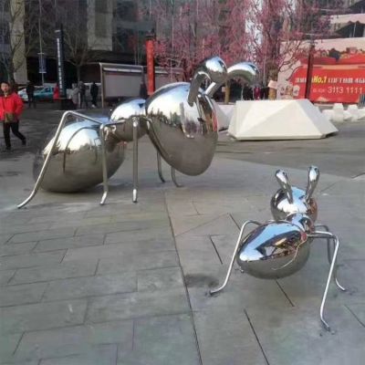 镜面蚂蚁博鱼网页版 不锈钢动物大型金属造型摆件城市广场景观博鱼网页版