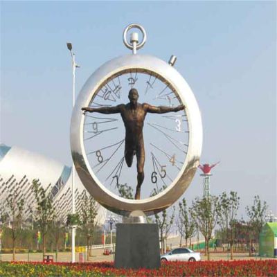 不锈钢抽象人物怀表造型广场艺术景观博鱼网页版