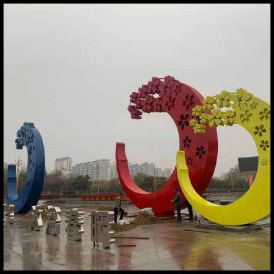 户外广场大型不锈钢彩绘创意月亮景观摆件