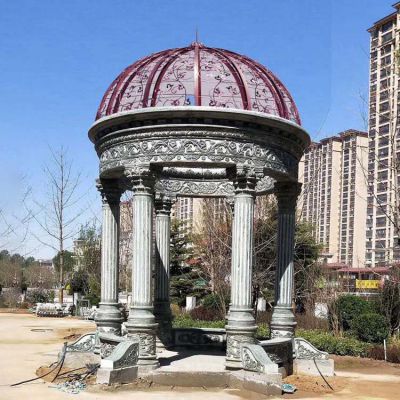 小区花园摆放青石雕刻镂空铁艺圆形欧式凉亭博鱼网页版