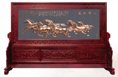 八骏雄风铜雕屏风