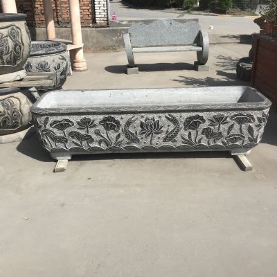庭院长方形青石石雕浮雕荷花鲤鱼花盆博鱼网页版