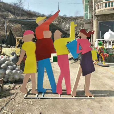 商业街摆放不锈钢喷漆剪影购物人小品博鱼网页版