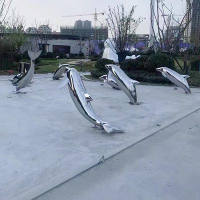 小区楼盘绿化装饰不锈钢镜面海豚小品博鱼网页版