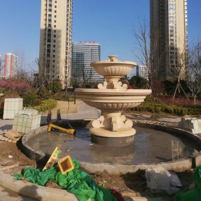 晚霞红大理石石雕别墅小区流水摆件喷泉博鱼网页版