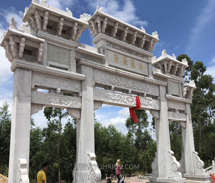 陵园门口摆放大理石雕刻仿古建筑牌坊石雕博鱼网页版
