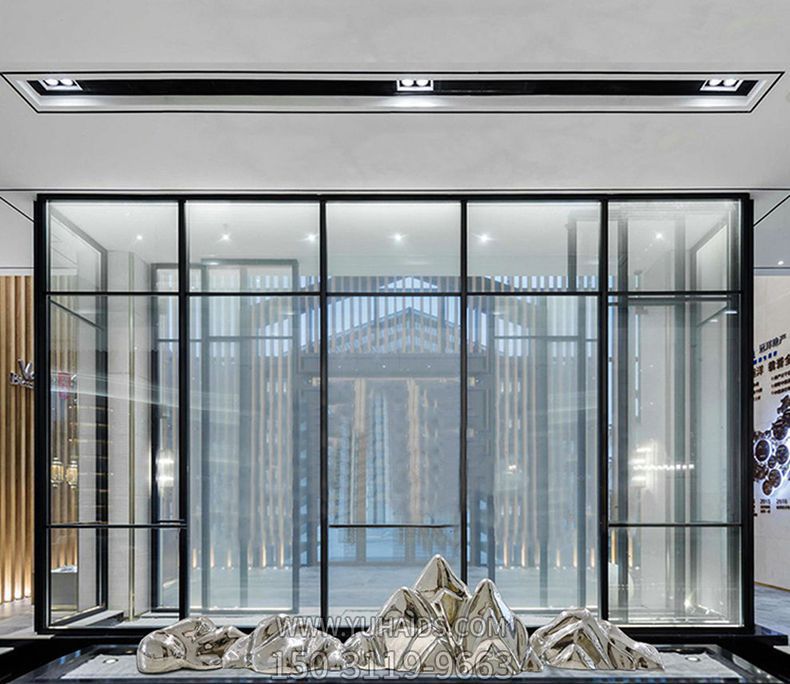 房地产售楼部室内镜面不锈钢假山景观博鱼网页版