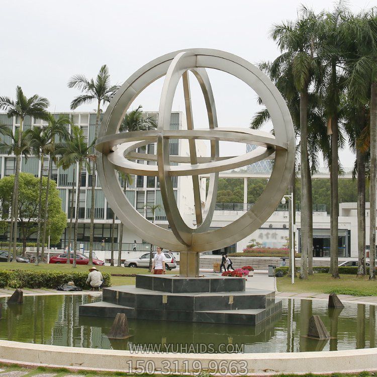 小区花园水池喷泉摆放不锈钢抽象圆环水景观博鱼网页版