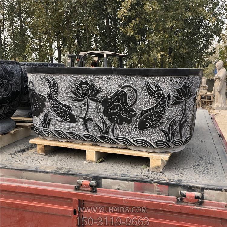 青石雕刻庭院 半圆椭圆户外荷花盆博鱼网页版