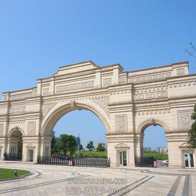 校园门口摆放大理石浮雕欧式三拱门牌楼博鱼网页版