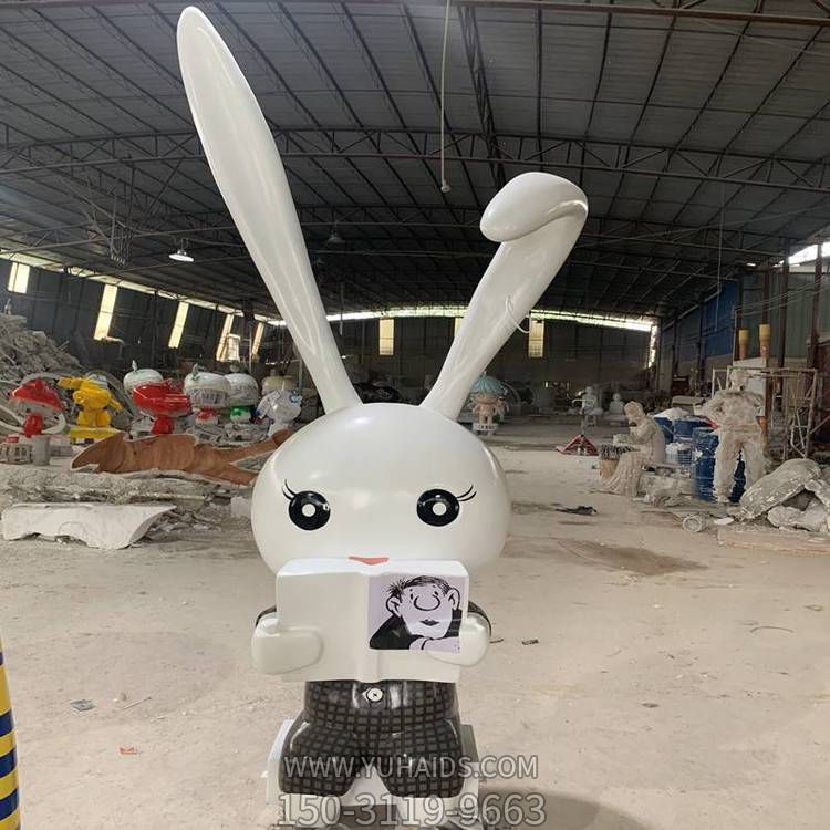 玻璃钢卡通看书兔子公仔幼儿园小品摆件博鱼网页版