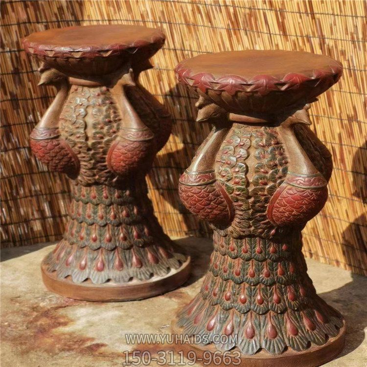 黄铜铸造孔雀造型鼓形座椅别墅园林博鱼网页版