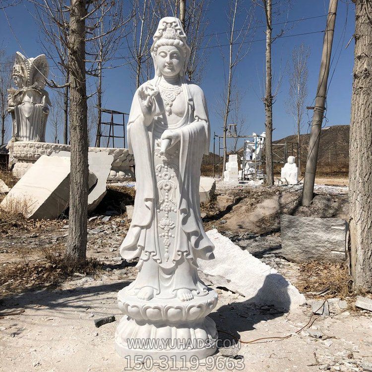大理石浮雕 汉白玉观音站姿神像 寺庙摆件博鱼网页版