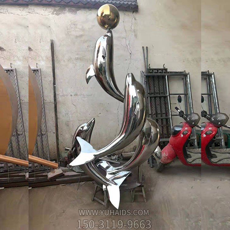 金属景观户外广场大型不锈钢镜面海豚博鱼网页版