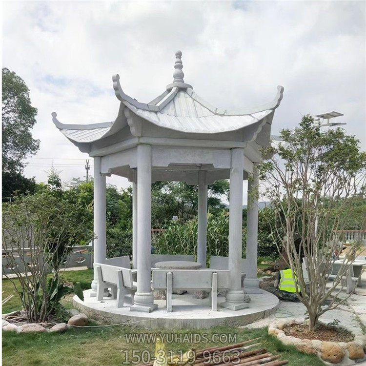 天然石材青石雕刻六角凉亭园林摆件博鱼网页版