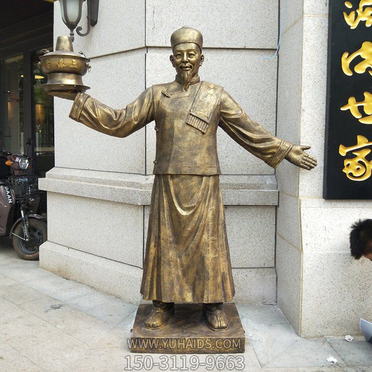 饭店火锅店铺门口迎宾玻璃钢仿铜人物博鱼网页版