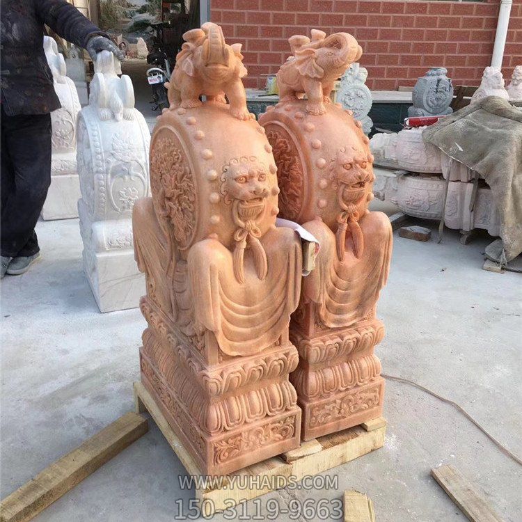 晚霞红石雕户外园林景观浮雕庭院门口一对抱鼓石博鱼网页版