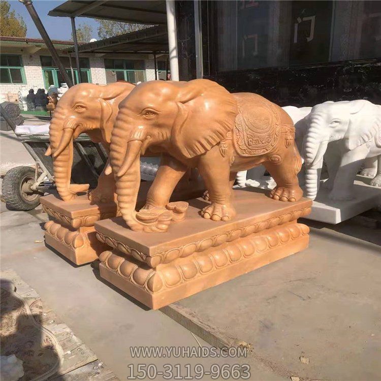 庭院饭店别墅门口大型晚霞红石雕镇宅招财大象博鱼网页版