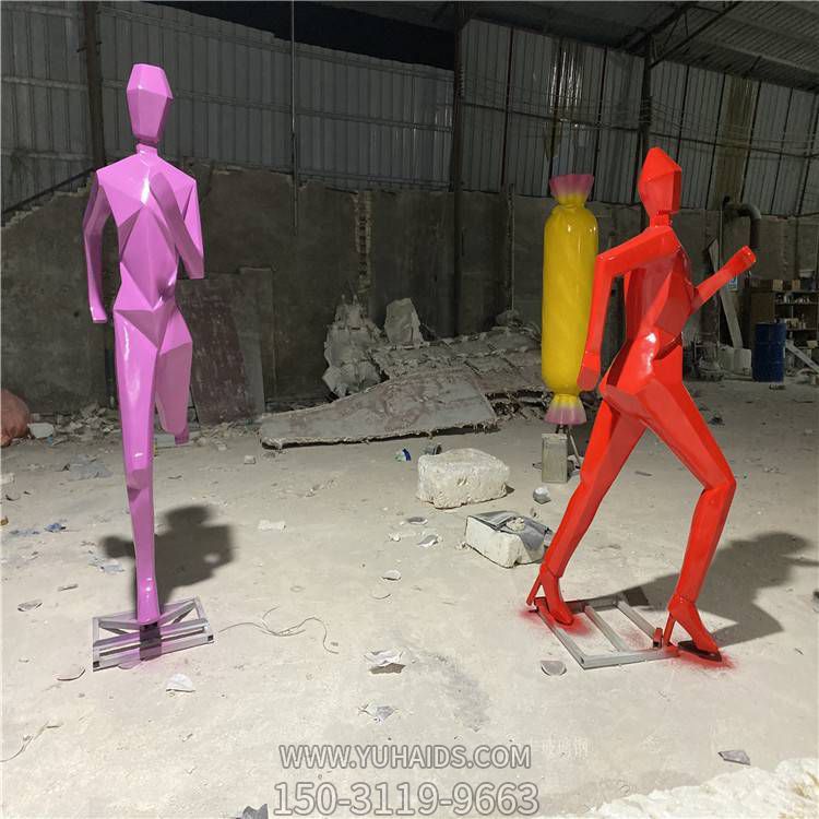 抽象几何不锈钢块面跑步的人物博鱼网页版