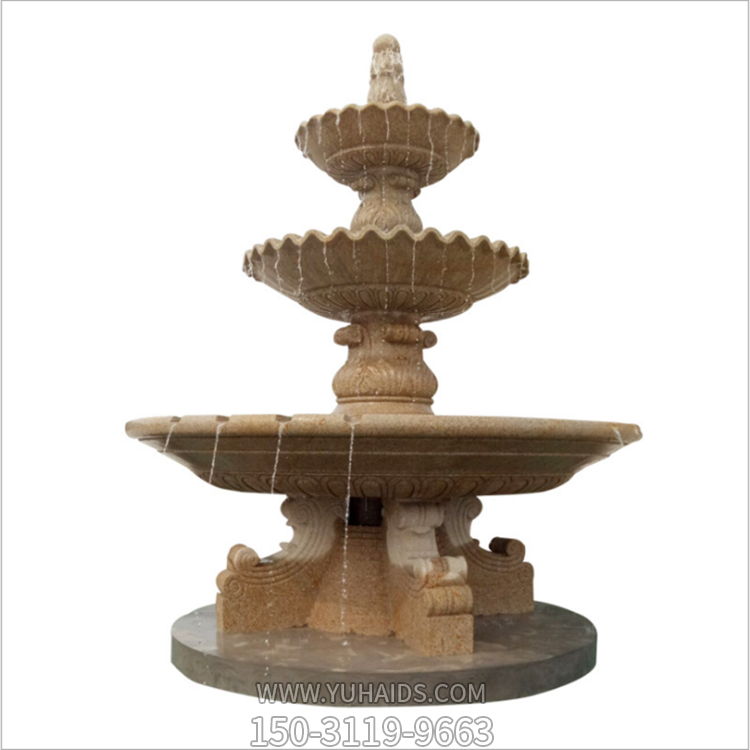 黄锈石三层石雕水钵博鱼网页版