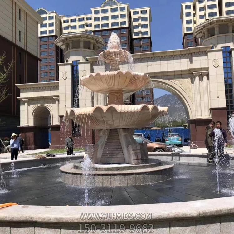 小区户外广场黄锈岩欧式三层流水水钵喷泉博鱼网页版