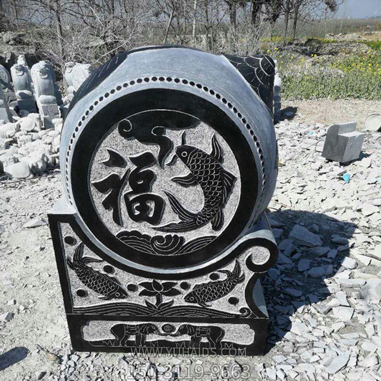 青石做旧浮雕鲤鱼 福字院门墩 镇宅纳福博鱼网页版