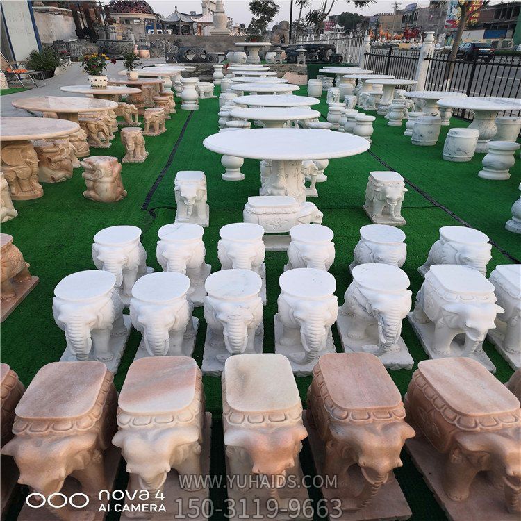 石雕晚霞红小象坐凳 庭院公园摆放小象石凳博鱼网页版