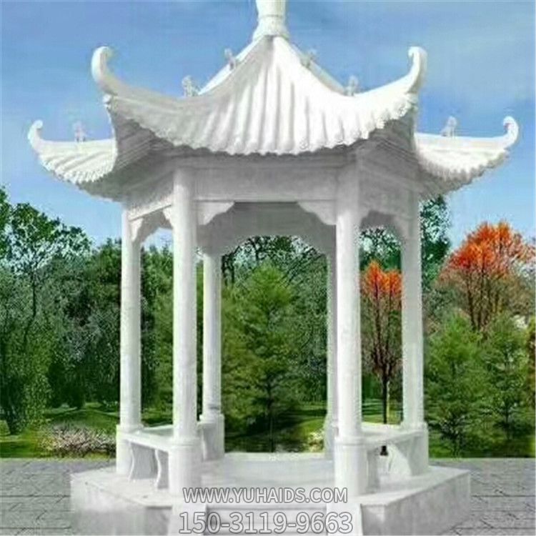 花园装饰摆放汉白玉六角休息凉亭博鱼网页版