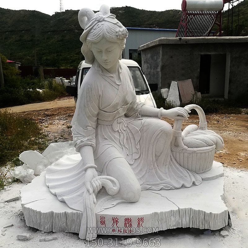 中国古代四大美女之西施浣纱汉白玉石博鱼网页版