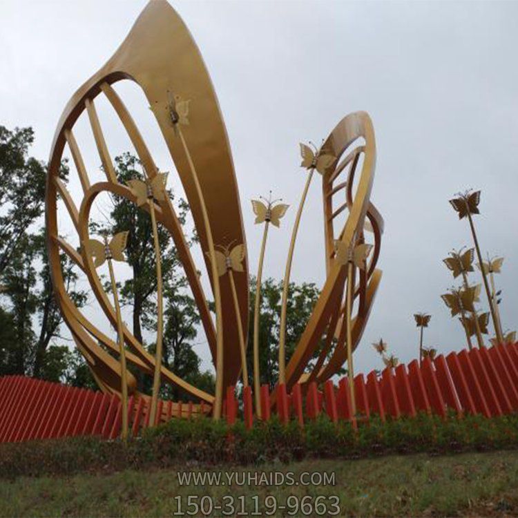 不锈钢镂空抽象大型蝴蝶花园草地摆件博鱼网页版