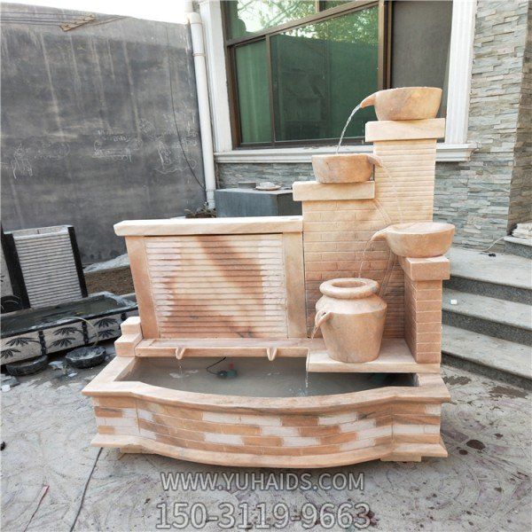 天然石材晚霞红雕刻流水庭院景观水槽鱼池摆件博鱼网页版