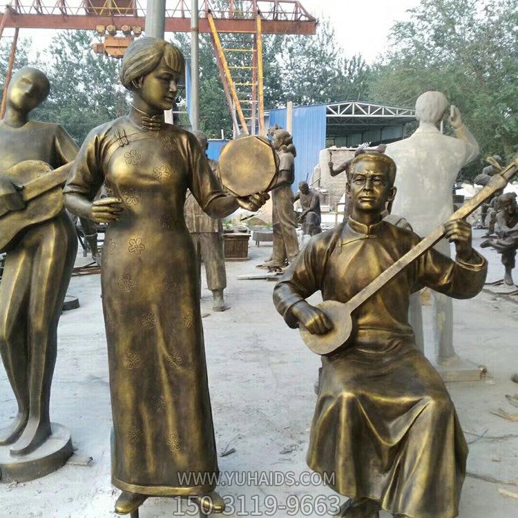 玻璃钢仿铜民俗演唱人物小品步行街摆件博鱼网页版