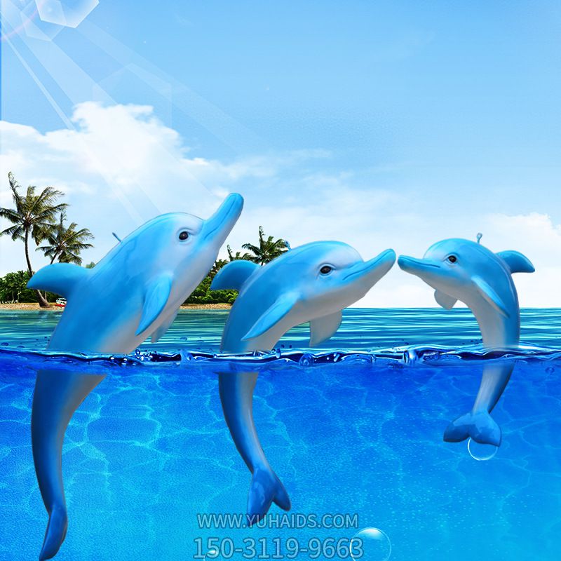 水中三只蓝色玻璃钢海豚博鱼网页版