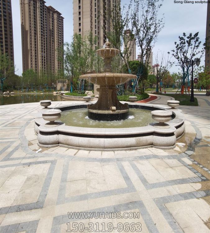 小区花园摆放黄锈石喷泉流水景观博鱼网页版