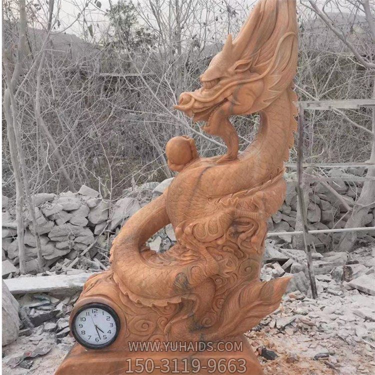 晚霞红雕刻十二生肖龙石雕 公园装饰摆件博鱼网页版